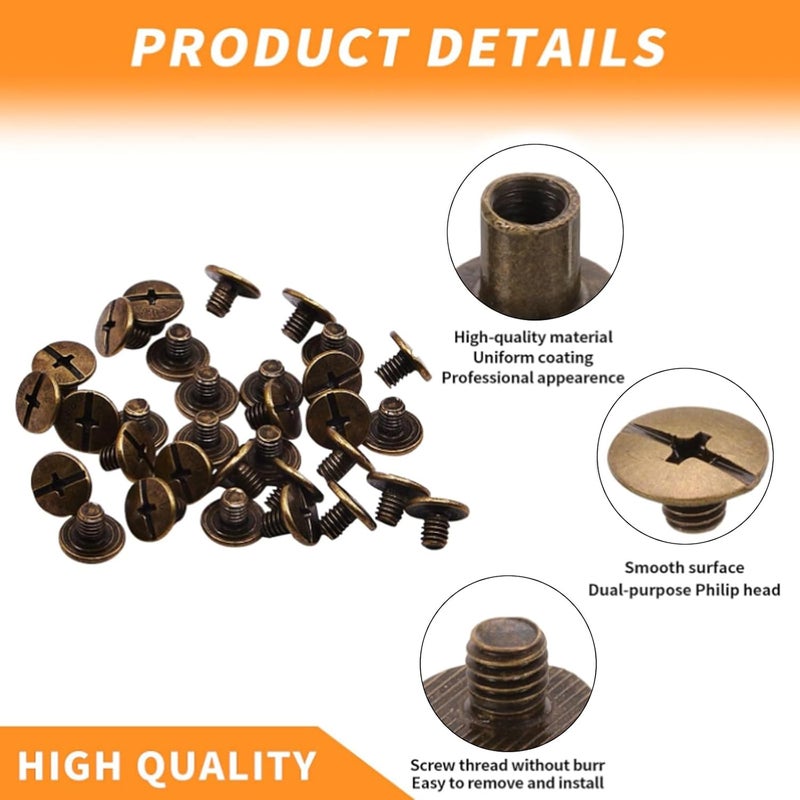 Begino 100pcs Chicago Screw M5x8mm Slotted Binding Screws for Rivet Book Binding,Bronze - Image 5